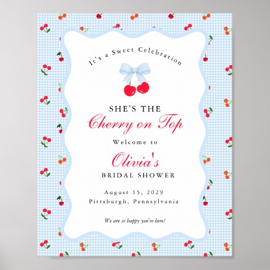 Kers op de Top Coquette Strik Gingham Baby Shower Poster (Voorkant)