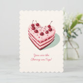 Kers op de top Mooie Hart Cake Valentijnsdag Feestdagenkaart (Staand voorkant)