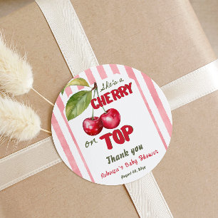 Kers op de Top Retro Roze Streep Baby Shower Ronde Sticker