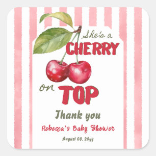 Kers op de Top Retro Roze Streep Baby Shower Vierkante Sticker
