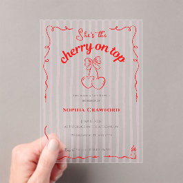 Kers op de Top Roze Strik Baby Shower Acryl Uitnodigingen
