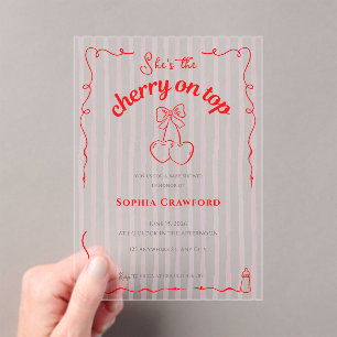 Kers op de Top Roze Strik Baby Shower Acryl Uitnodigingen