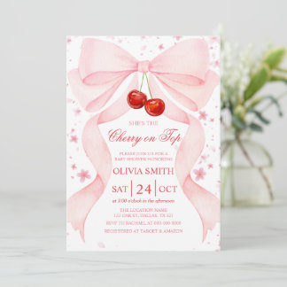Kers op de Top Strik Meisje Baby Shower Uitnodigin Kaart