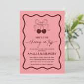 Kers op de top strik meisje babyshower kaart (Staand voorkant)
