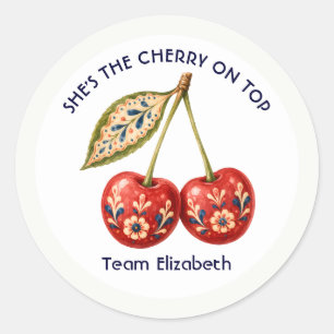 Kers op Italiaanse Keramische Hen Party Ronde Sticker