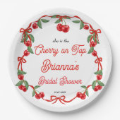 Kers op lint coquette bruidsmeisjesfeest papieren bordje (Voorkant)
