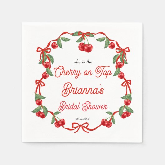 Kers op lint coquette bruidsmeisjesfeest servet (Voorkant)