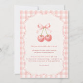 Kers Op Roze Gingham 1e Verjaardag Kaart (Achterkant)