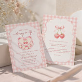 Kers Op Roze Gingham 1e Verjaardag Kaart