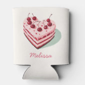 Kers op Roze Hart Taart Bruidsaangiftefeestje Blikjeskoeler (Achterkant)