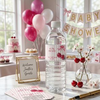 Kers Op Roze Meisje Boog Baby Shower Waterfles Etiket