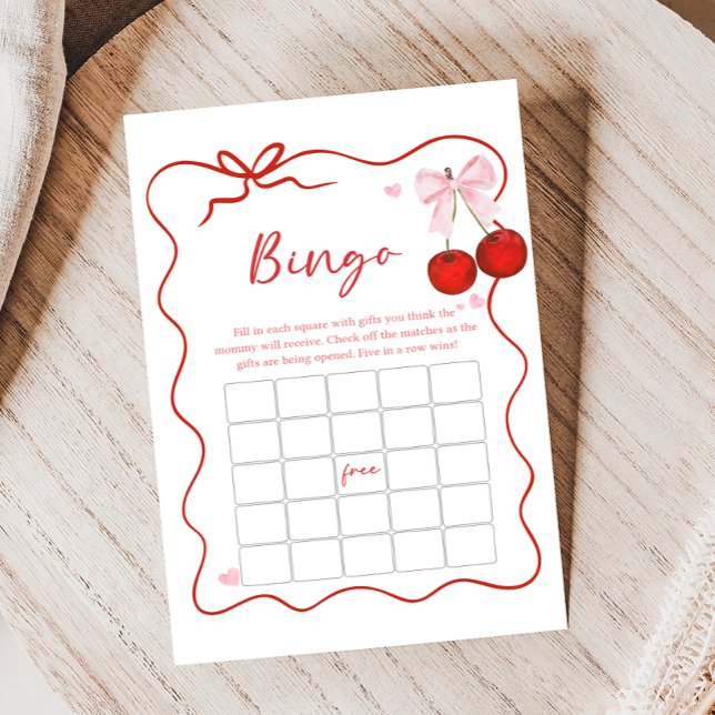 Kers op Roze Strik Baby Shower Bingo Spel (Coquette Cherry on Top Baby Shower Game)