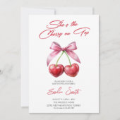 Kers op Roze Strik Baby Shower Uitnodiging (Voorkant)