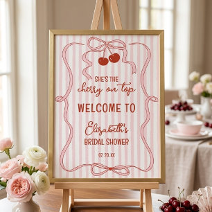 Kers op Roze Strik Klassieke Strepen Welkom Poster