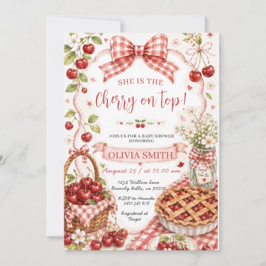 Kers op Taart Baby Shower Uitnodiging (Voorkant)