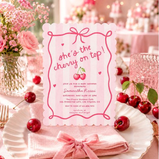 Kers Op Top Coquette Baby Shower Uitnodiging