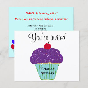 Kers Paarse Glazuur Vanille Cupcake ELKE LEEFTIJD Kaart