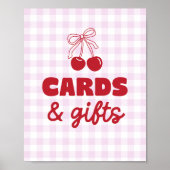 Kers Roze Gingham Kaarten & Cadeaus Verjaardag Poster (Voorkant)