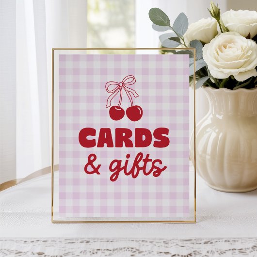 Kers Roze Gingham Kaarten & Cadeaus Verjaardag Poster