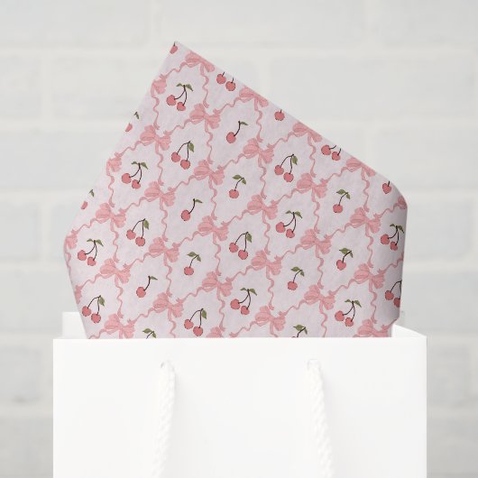 Kers Roze Strik Vloeipapier, Decoupage Kersen Tissuepapier (Cadeauzakje)
