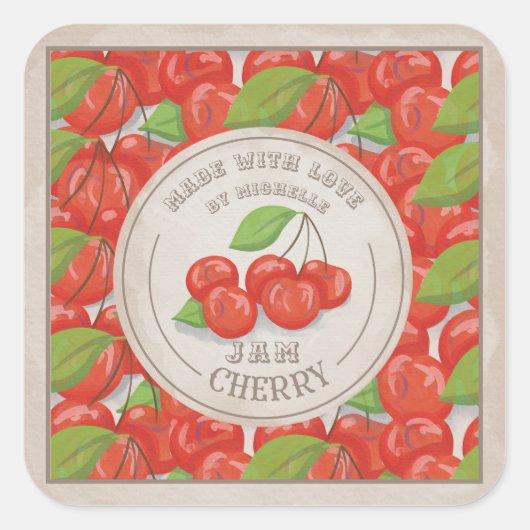 Kers Rustieke Aquarel Jam Label Inblikken (Voorkant)