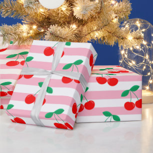 Kers Streep Patroon – Retro Fruit Cadeau & Decorat Cadeaupapier