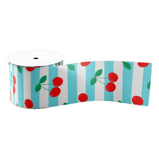 Kers Streep Patroon – Retro Fruit Cadeau & Decorat Grosgrain Lint (Spoel)