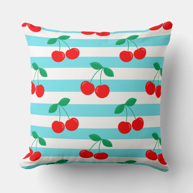 Kers Streep Patroon – Retro Fruit Cadeau & Decorat Kussen (Voorkant)