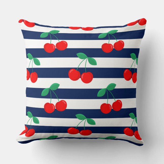 Kers Streep Patroon – Retro Fruit Cadeau & Decorat Kussen (Voorkant)