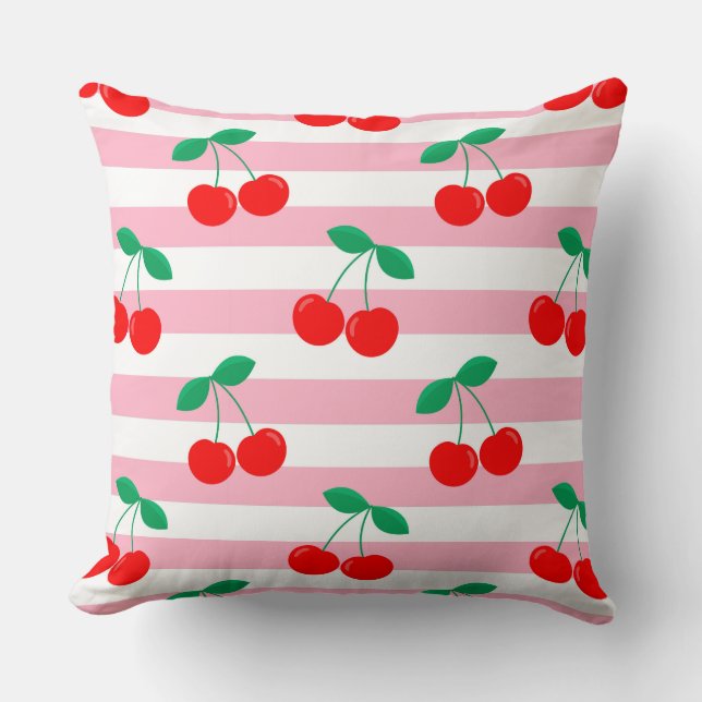 Kers Streep Patroon – Retro Fruit Cadeau & Decorat Kussen (Voorkant)