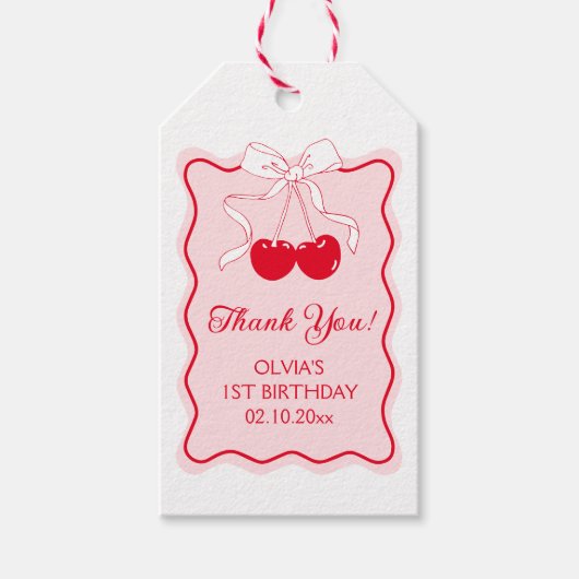 Kers verjaardagsfeestje favor cadeaulabel (Voorkant)