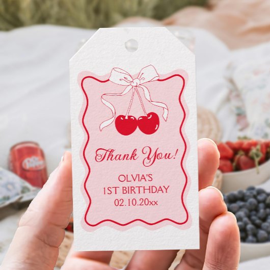 Kers verjaardagsfeestje favor cadeaulabel