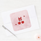 Kers Vierkante Sticker (Envelop)