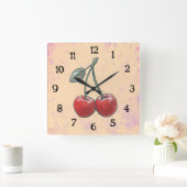 Kers Waterverf roze Fruit Vierkante Klok (Huis)