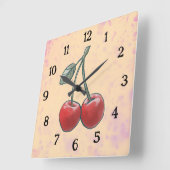 Kers Waterverf roze Fruit Vierkante Klok (Hoek)