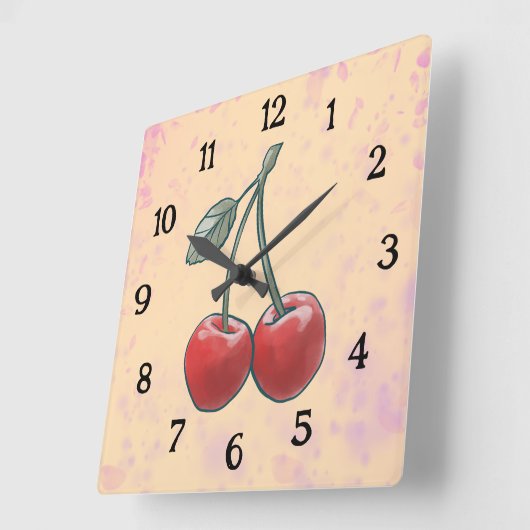 Kers Waterverf roze Fruit Vierkante Klok (Hoek)