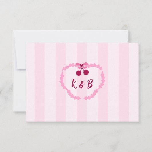 Kers Zoete Roze Bruiloft Monogram Bedankkaart (Voorkant)