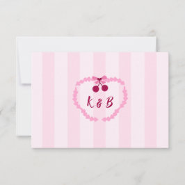 Kers Zoete Roze Bruiloft Monogram Bedankkaart
