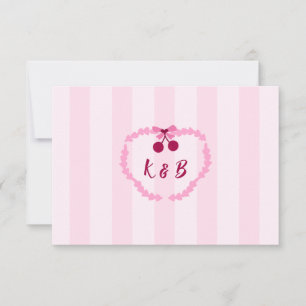 Kers Zoete Roze Bruiloft Monogram Bedankkaart
