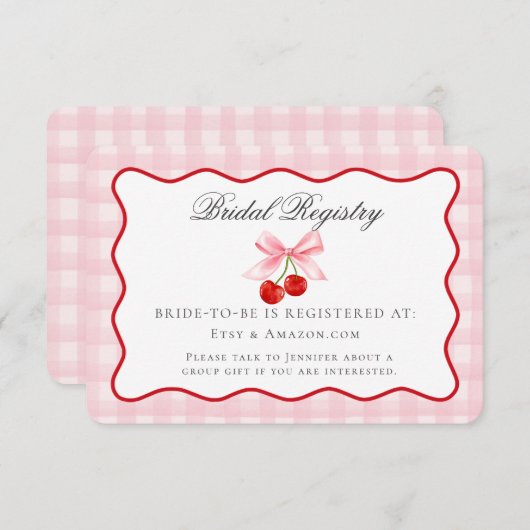 Kers Zoete Roze Coquette Boog Bruidsregister Informatiekaartje (Voorkant / Achterkant)