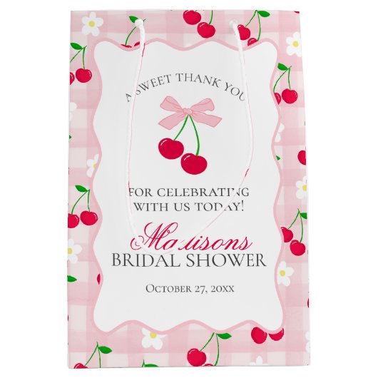 Kers Zoete Roze Coquette Strik Bruidsfeest Favor Medium Cadeauzakje (Voorkant)