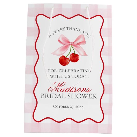 Kers Zoete Roze Coquette Strik Bruiloft Favor Medium Cadeauzakje (Achterkant)