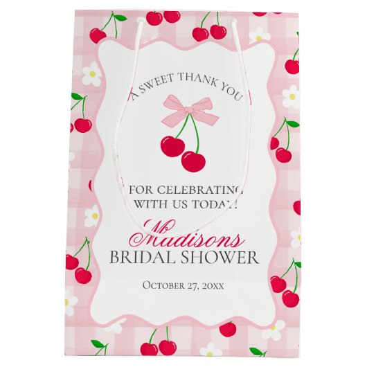 Kers Zoete Roze Coquette Strik Bruiloft Favor Medium Cadeauzakje (Achterkant)