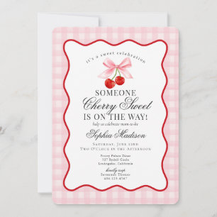 Kers Zoete Roze Coquette Strik Gingham Baby Borrel Kaart
