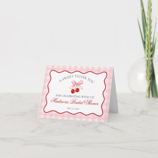 Kers Zoete Roze Flirtende Strik Bedankkaart (Voorkant)