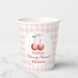Kers zoete verjaardag Roze Strik Gingham Papieren Bekers