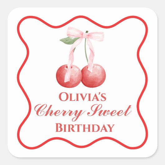 Kers zoete verjaardag Roze Strik Gingham Vierkante Sticker (Voorkant)