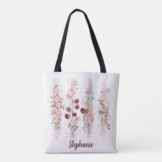 Kersbloesem Bloemenaquarellenschildering, Naam toe Tote Bag (Achterkant)