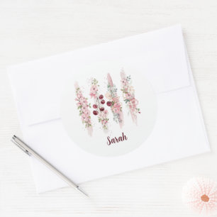 Kersbloesem Bloemenschildering in Waterverf, Naam Ronde Sticker
