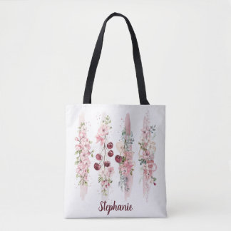 Kersbloesem Bloemenschildering in Waterverf, Naam Tote Bag